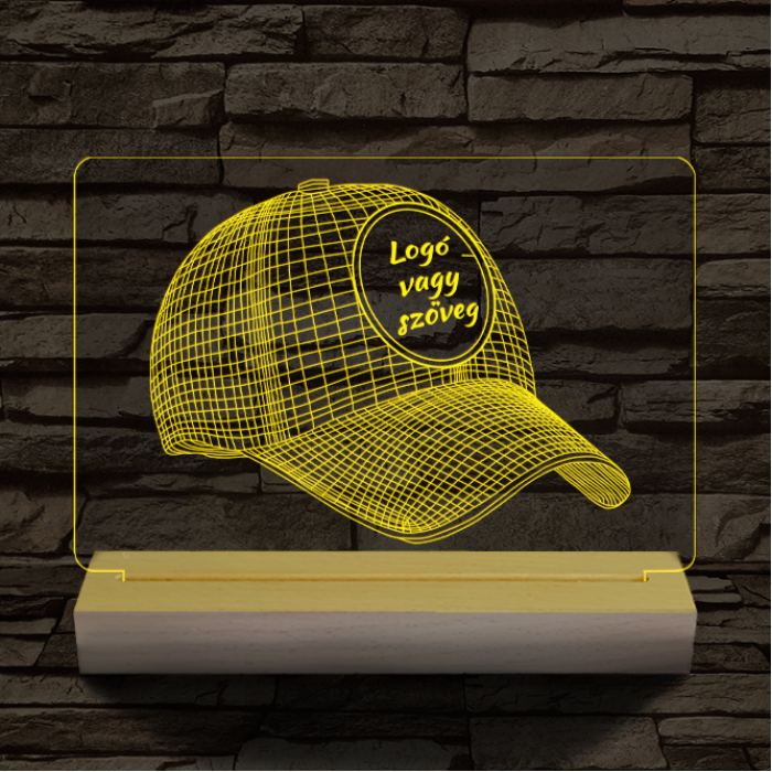 Baseball sapka egyedi névvel 20 cm fa talppal 7 színű 3D led lámpa