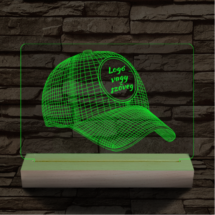Baseball sapka egyedi névvel 20 cm fa talppal 7 színű 3D led lámpa