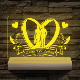 Esküvő személyre szabott fatalppal 7 színű 3D led lámpa
