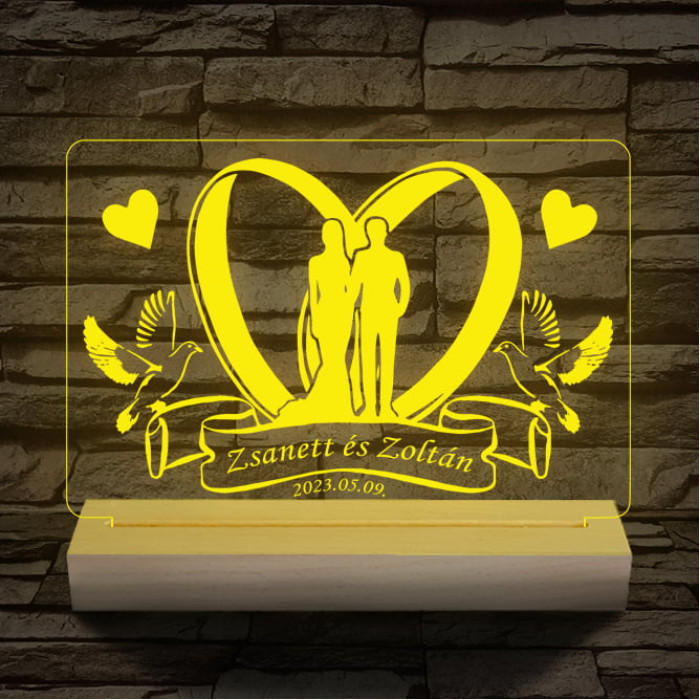 Esküvő személyre szabott fatalppal 7 színű 3D led lámpa