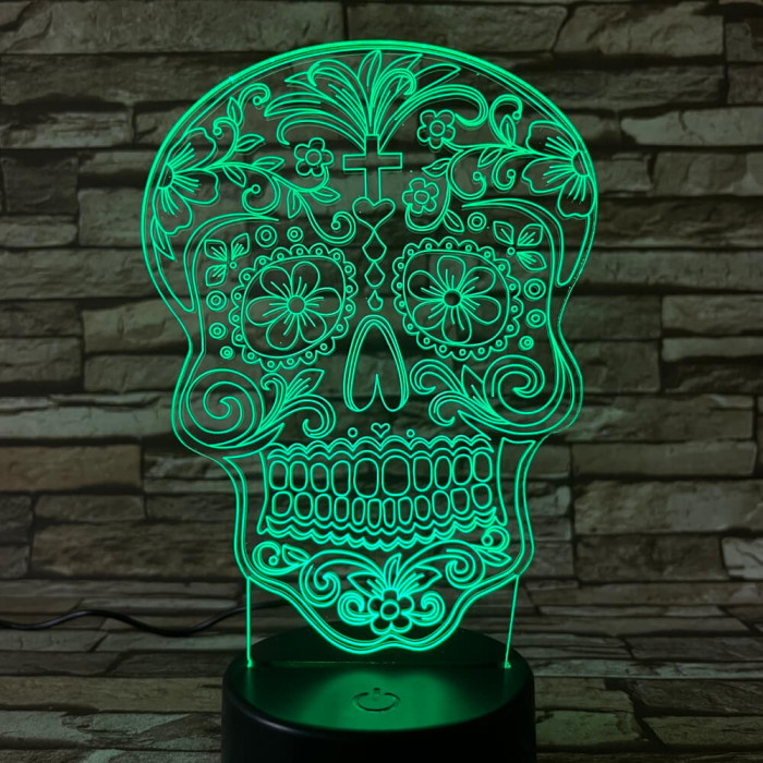 Koponya rajz 7 színű 3D led lámpa