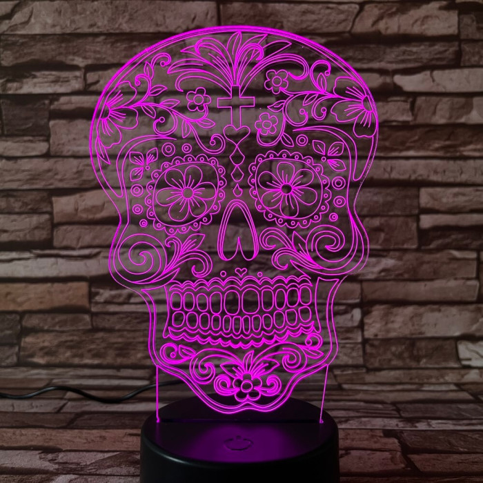Koponya rajz 7 színű 3D led lámpa