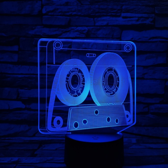 Retro szalagos kazetta 7 színű 3D led lámpa