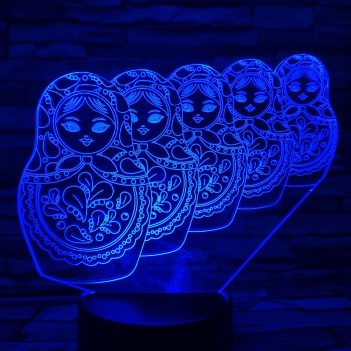 Matrjoska baba 7 színű 3D led lámpa
