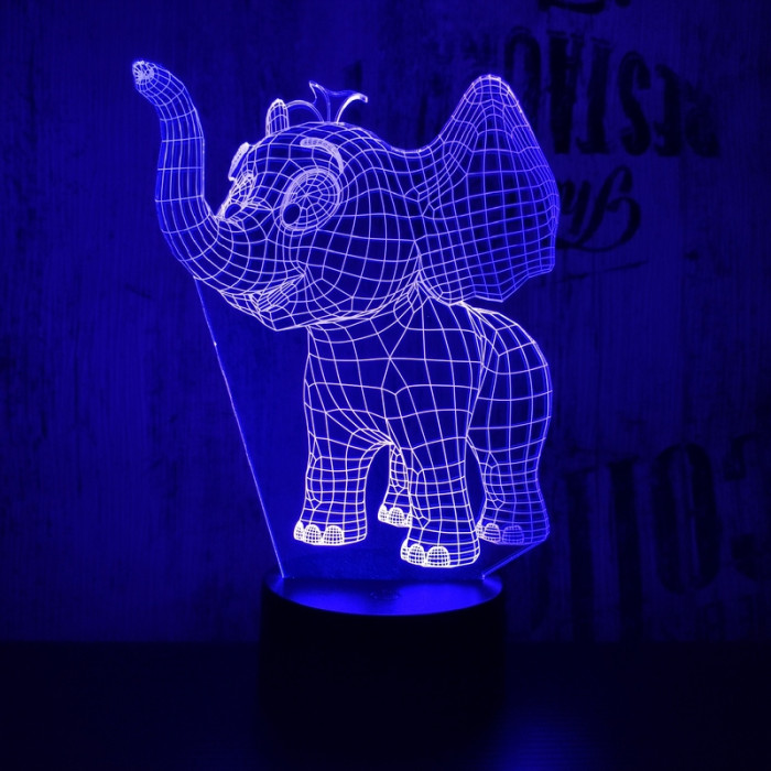 Kis elefánt 7 színű  3D led lámpa