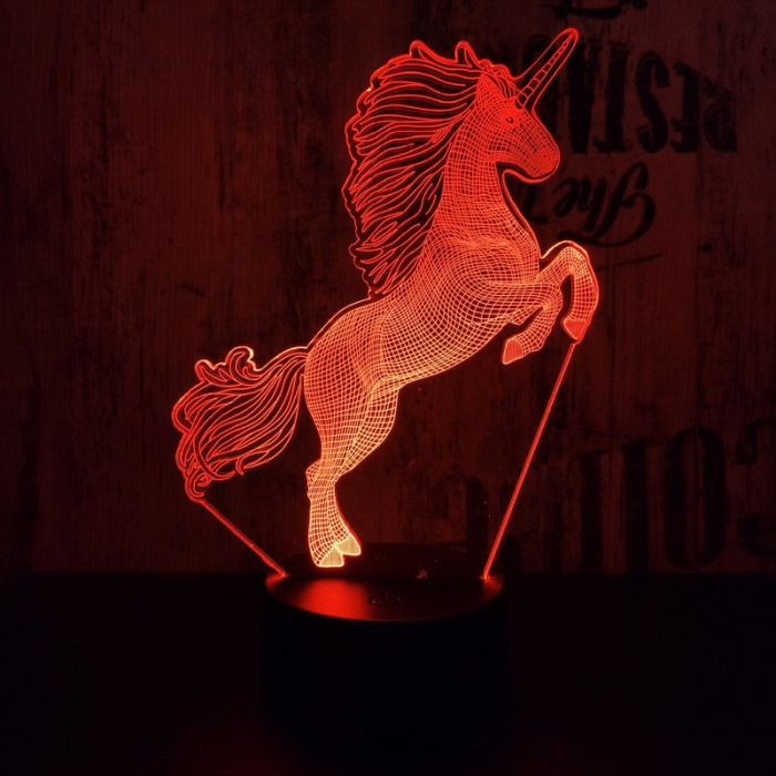 Ugró unikornis 7 színű 3D led lámpa
