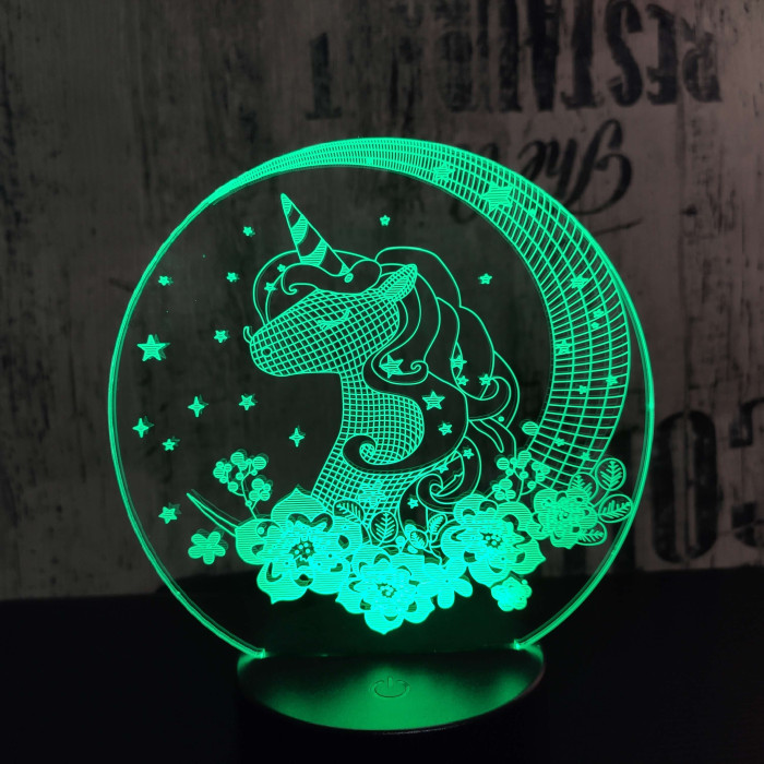 Egyszarvú Csillagos 7 színű 3D led lámpa