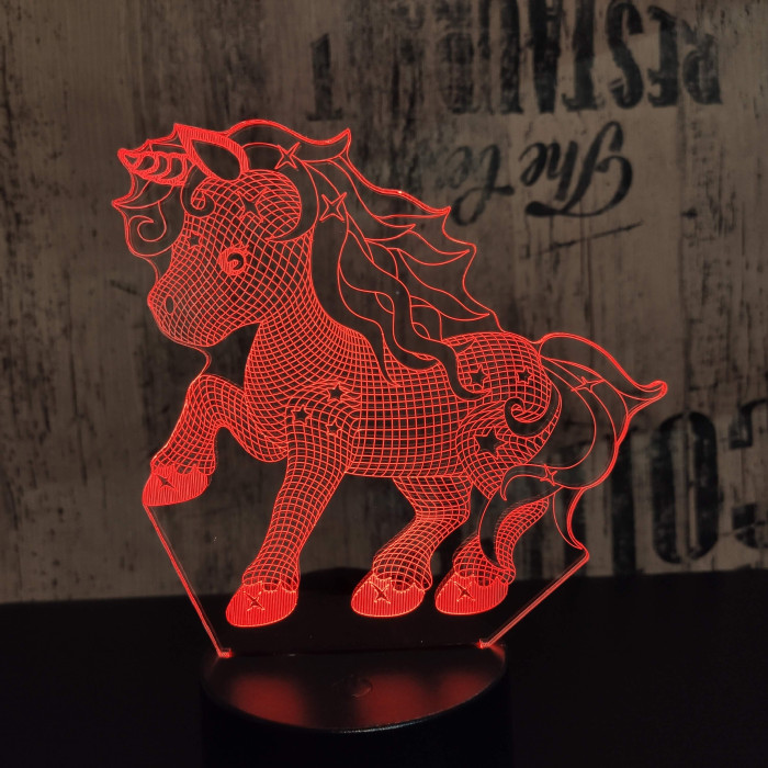 Kicsi unikornis 7 színű 3D led lámpa