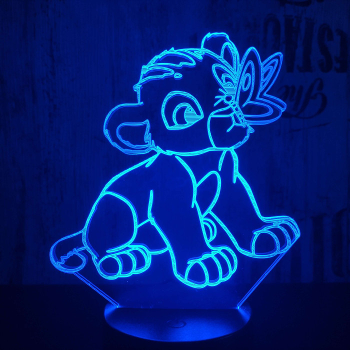 Oroszlán kölyök és a pillangó  7 színű 3D led lámpa