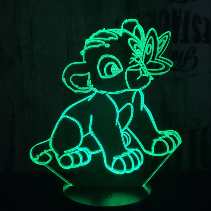 Oroszlán kölyök és a pillangó  7 színű 3D led lámpa
