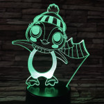 Pingvin lány sapkás 7 színű 3D led lámpa