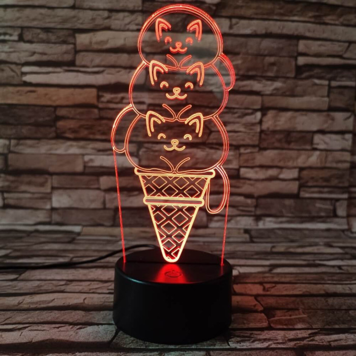 Cica Fagyi 7 színű 3D led lámpa