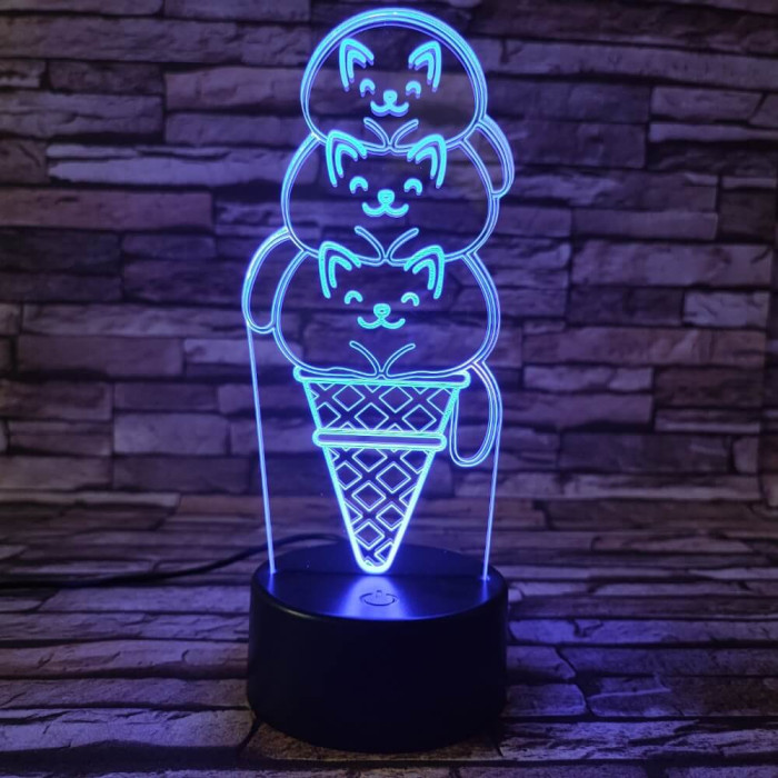 Cica Fagyi 7 színű 3D led lámpa