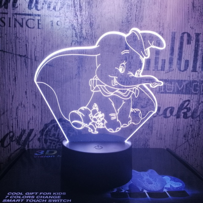 Bébi elefánt & kisegér 7 színű 3D led lámpa