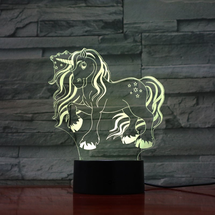 Unikornis Csillagos 7 színű 3D led lámpa