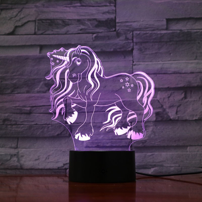 Unikornis Csillagos 7 színű 3D led lámpa