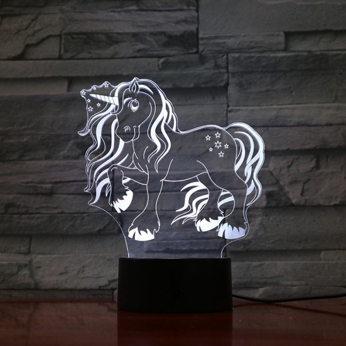Unikornis Csillagos 7 színű 3D led lámpa