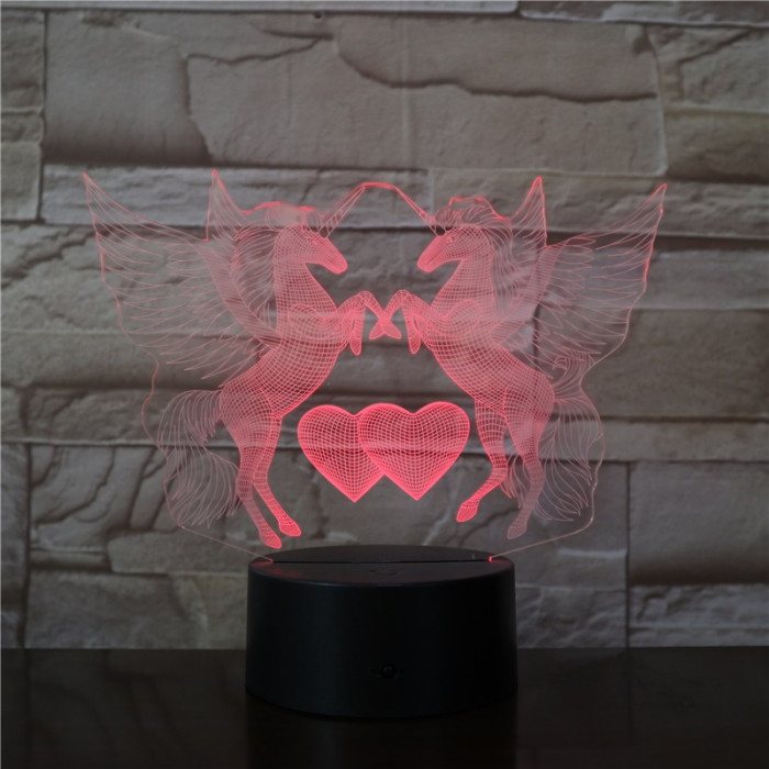 Unikornis Szív 7 színű 3D led lámpa