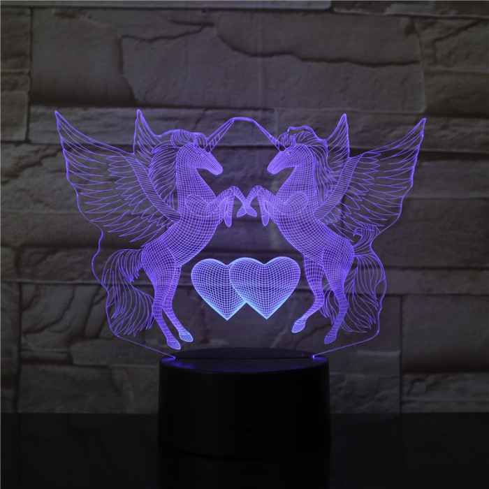 Unikornis Szív 7 színű 3D led lámpa