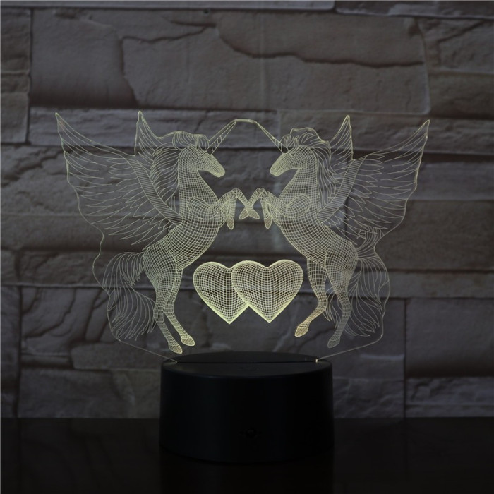 Unikornis Szív 7 színű 3D led lámpa
