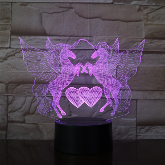 Unikornis Szív 7 színű 3D led lámpa