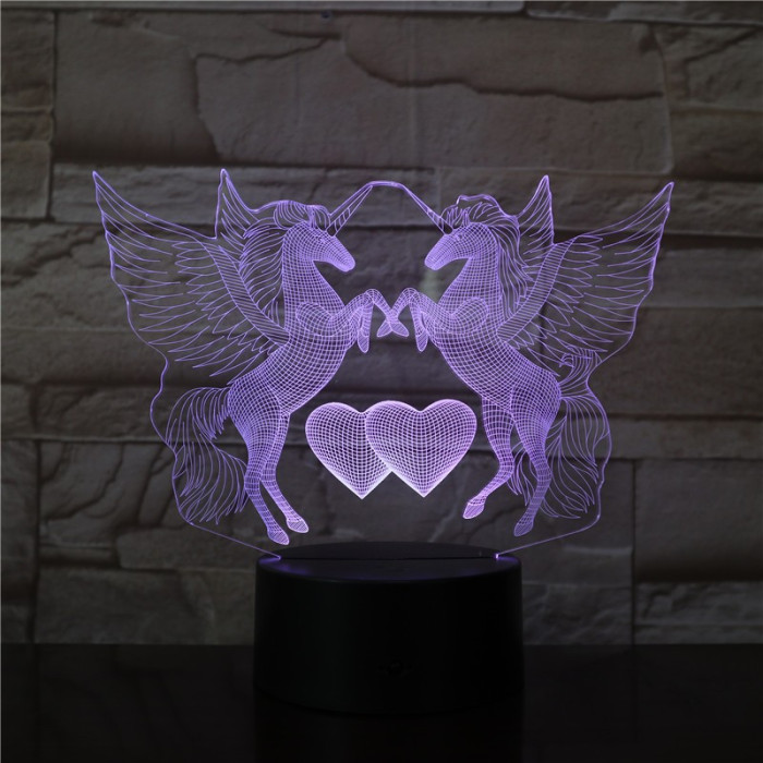 Unikornis Szív 7 színű 3D led lámpa