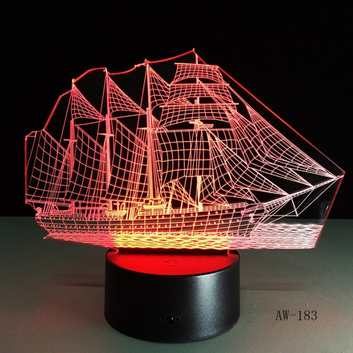 Vitorlás Hajó 7 színű 3D led lámpa
