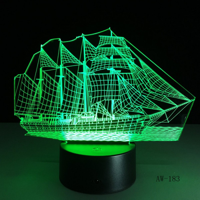 Vitorlás Hajó 7 színű 3D led lámpa
