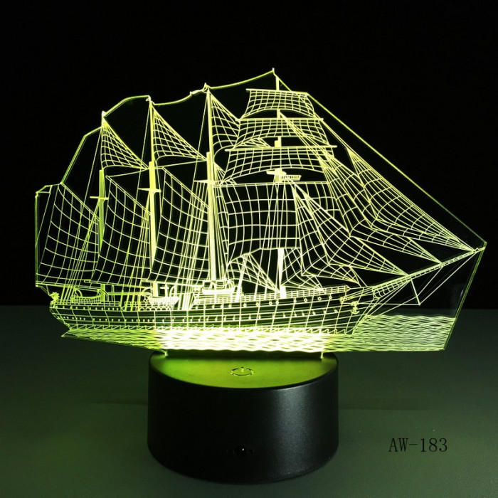 Vitorlás Hajó 7 színű 3D led lámpa