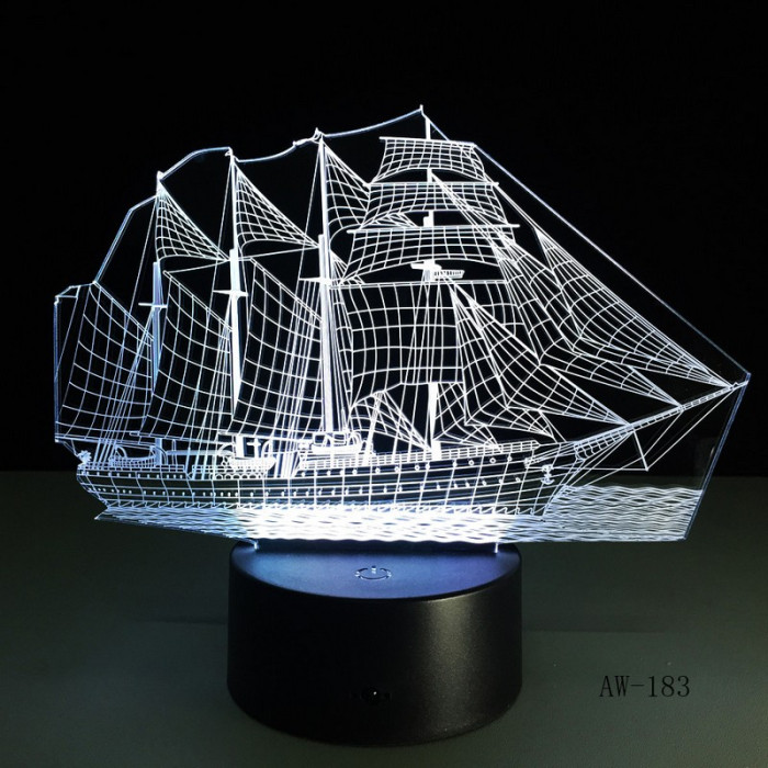 Vitorlás Hajó 7 színű 3D led lámpa