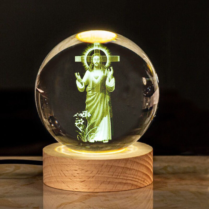 Kristálygömb Jézus 7 színű 3D LED lámpa