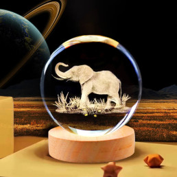 Kristálygömb Elefánt 7 színű 3D LED lámpa