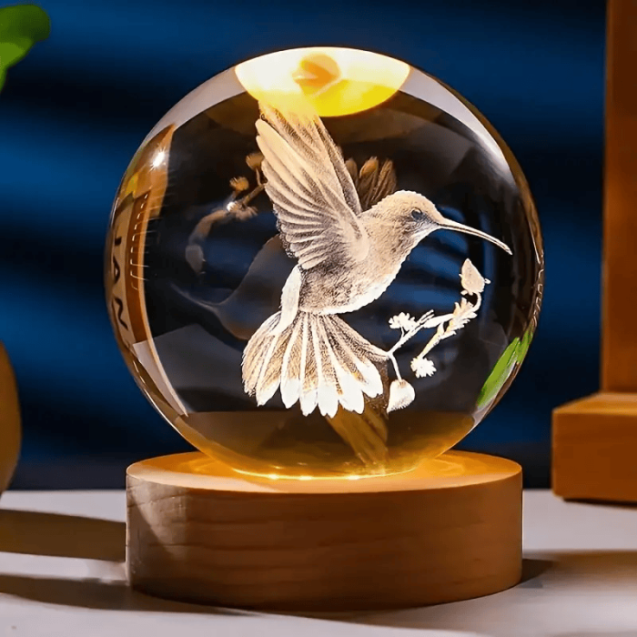 Kristálygömb Kolibri 7 színű 3D LED lámpa