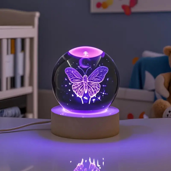 Kristálygömb Pillangó 7 színű 3D LED lámpa