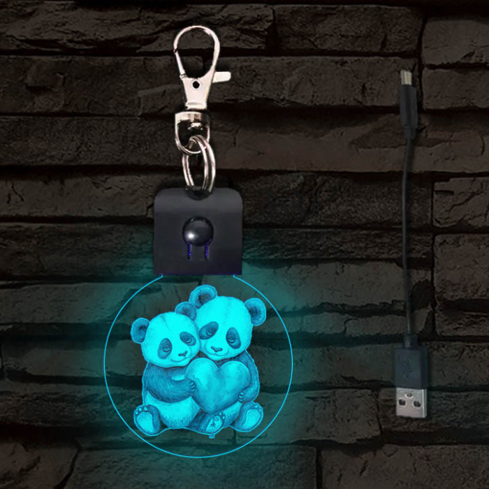 Panda szerelem LED-es kör alakú kulcstartó