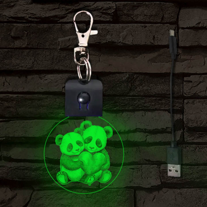 Panda szerelem LED-es kör alakú kulcstartó