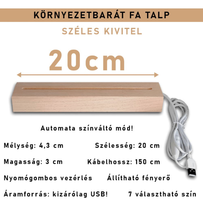 Traktor személyre szabott 20 cm fa talppal 7 színű 3D led lámpa