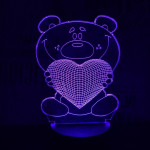 Nagy maci szív  7 színű 3D led lámpa