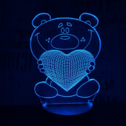Nagy maci szív  7 színű 3D led lámpa