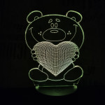 Nagy maci szív  7 színű 3D led lámpa