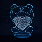 Nagy maci szív  7 színű 3D led lámpa