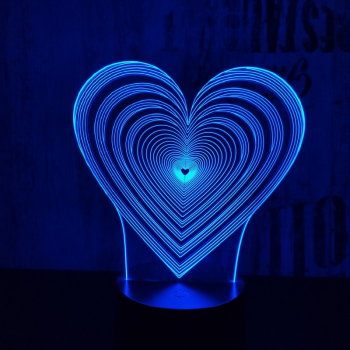 Szívben szívek 7 színű 3D led lámpa
