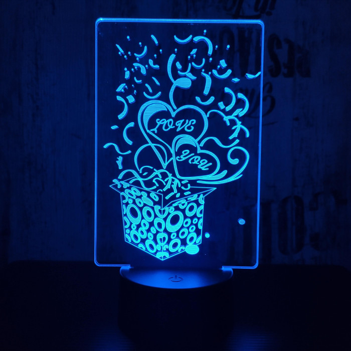 Love you ajándék doboz 7 színű 3D led lámpa