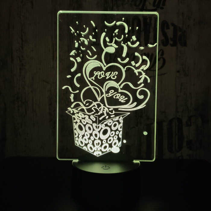 Love you ajándék doboz 7 színű 3D led lámpa