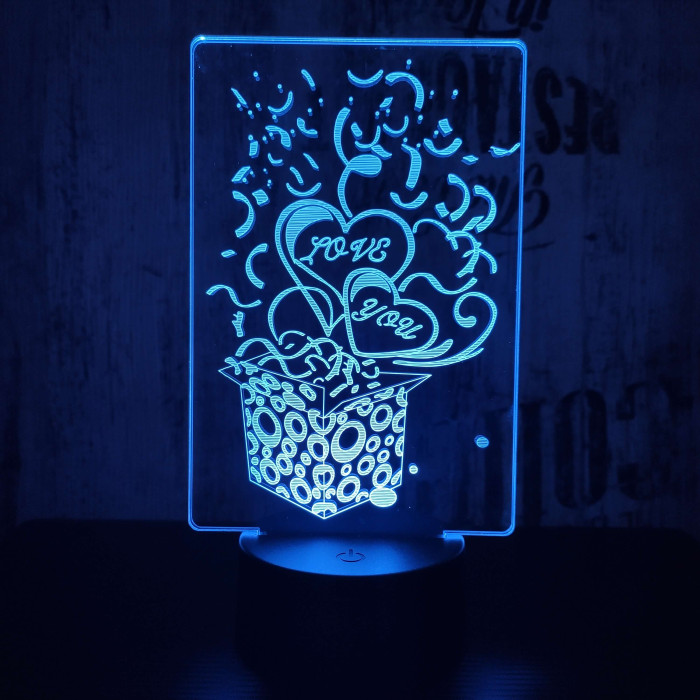 Love you ajándék doboz 7 színű 3D led lámpa