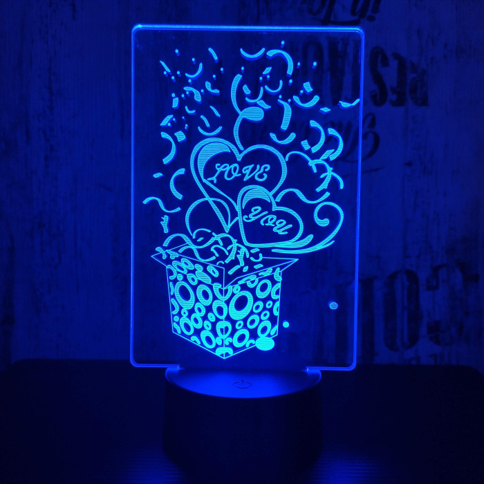 Love you ajándék doboz 7 színű 3D led lámpa