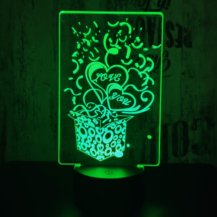 Love you ajándék doboz 7 színű 3D led lámpa