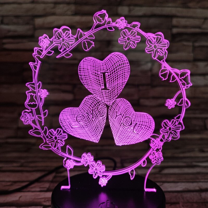 Szív virág 7 színű  3D led lámpa