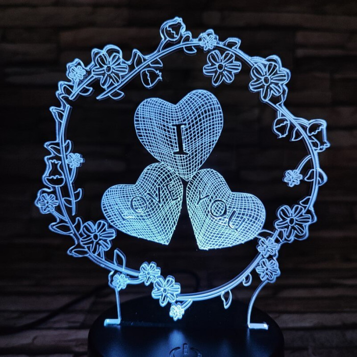 Szív virág 7 színű  3D led lámpa