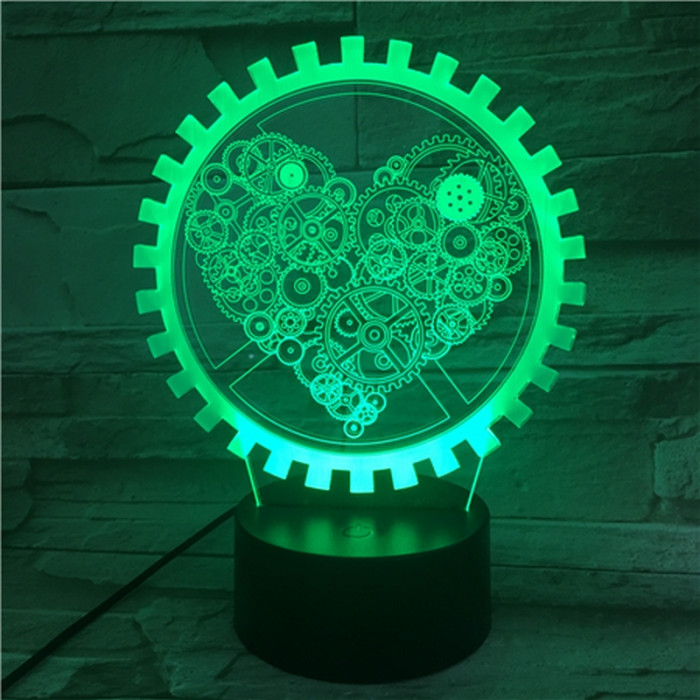 Szív Fogaskerék 7 színű 3D led lámpa